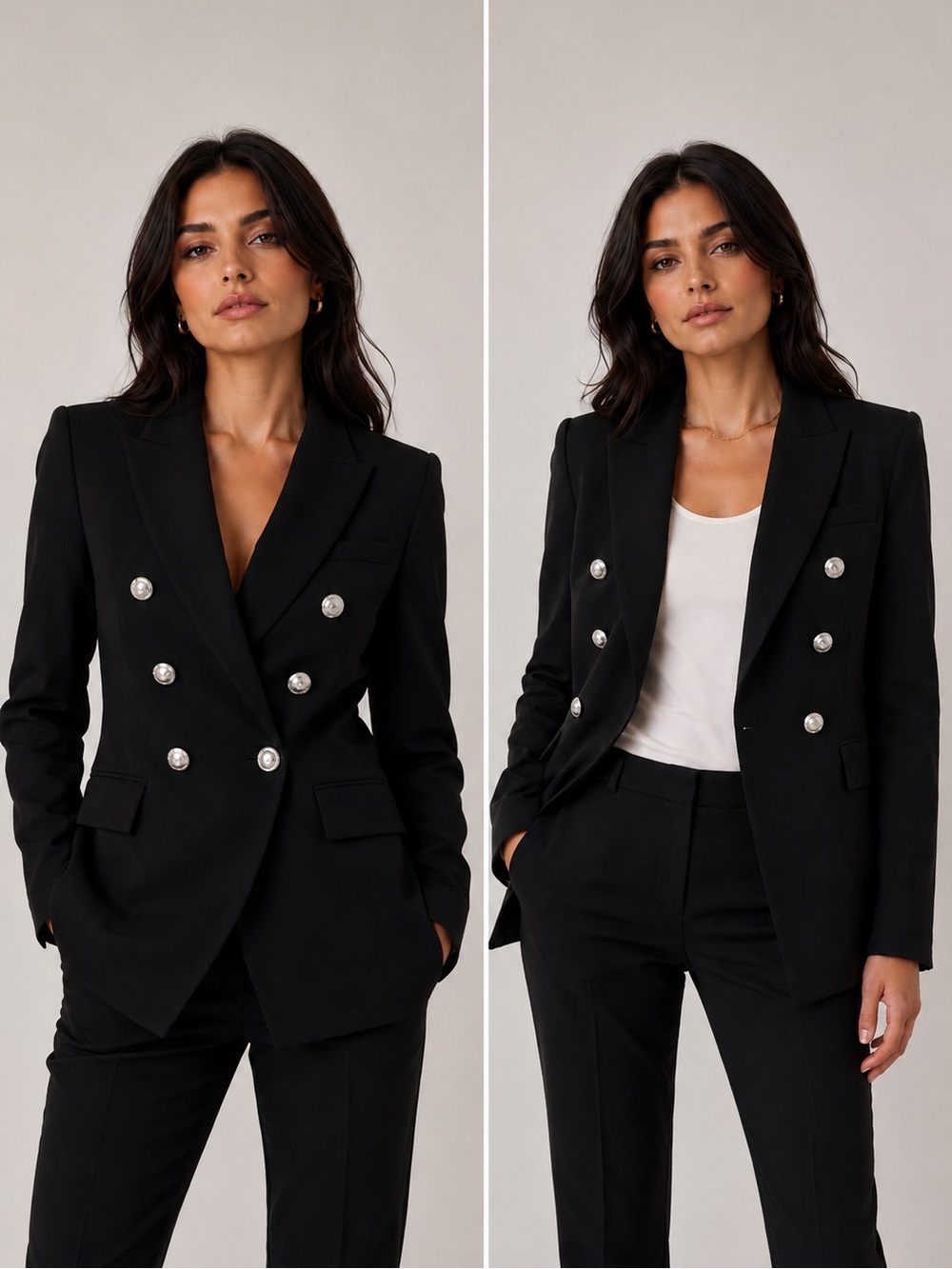 Veronica Beard Miller Dickey Blazer Black With Silver Buttons Double Breasted 0